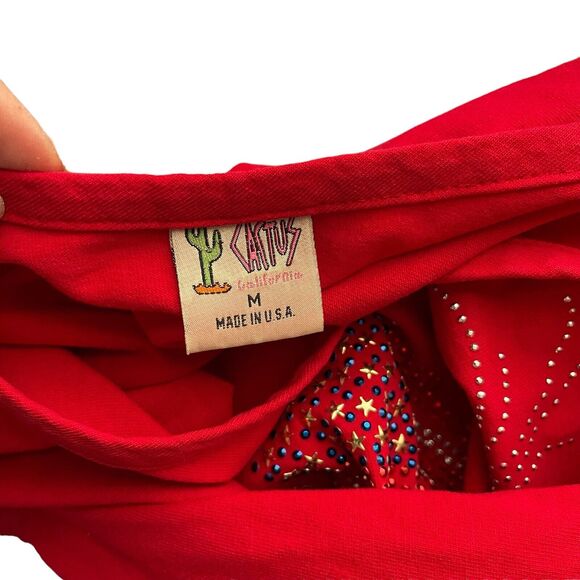 Cactus California Medium T-Shirt Vintage Red USA Flag Vneck Short Sleeve - Picture 2 of 7